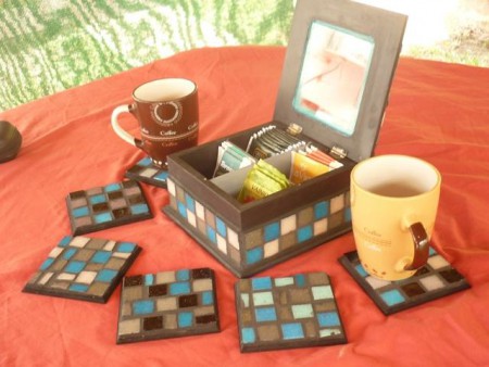 Cajas de te de 4 compartimientos revestdidas en venecitas